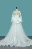 Tulle Long Sleeves Mermaid Wedding Dresses With Applique Court Train Detachable