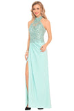 Prom Dresses Halter Chiffon With Applique And Slit Sheath