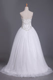 Sweetheart Tulle Wedding Dresses A Line With Beading Court Train