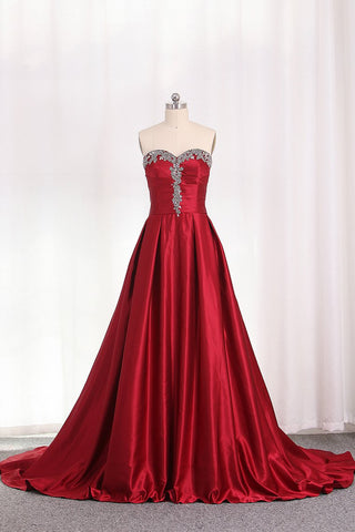 A Line Sweetheart Evening Gown With Beads And Ruffles Sweep Train