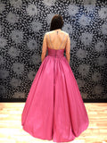 Sugar Pink V-Neck Spaghetti Straps Open Back Sleeveless Prom Dress Satin Prom Dresses JS794