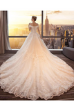 Gorgeous Off The Shoulder Lace Cathedral Train Wedding Dresses Princess Bridal SJSPT58L82L