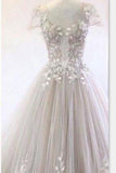 Gorgeous Wedding Dresses Scoop Neck A-Line Tulle With Appliques Floor Length
