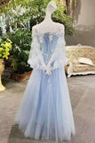 A-Line Tulle Prom Dresses Lace Up With Appliques And Bow Knot With Shawl Cheap Price Floor Length