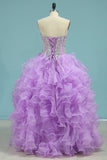 Prom Dresses Ball Gown Sweetheart Organza Floor Length Quinceanera Dresses
