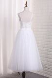 Spaghetti Straps A Line Bridesmaid Dresses Tulle With Embroidery And Beads