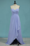 A Line Sweetheart Ruched Bodice Asymmetrical Chiffon Bridesmaid Dresses