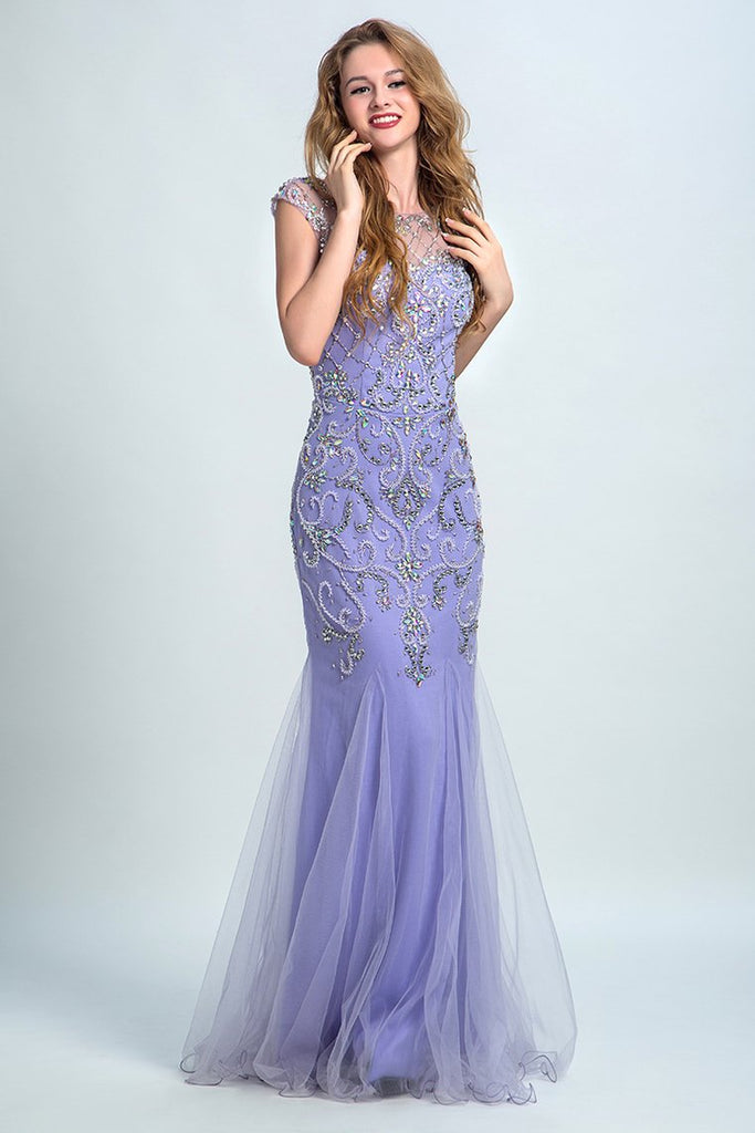 Terrific Scoop Beaded And Fitted Bodice Mermaid Prom Dress Tulle