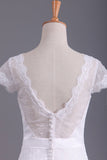 Wedding Dresses V Neck Chiffon & Lace Short Sleeves Sweep Train