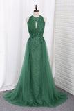 Scoop Lace & Tulle Prom Dresses Mermaid With Applique Sweep Train