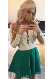 Scoop Homecoming Dresses A Line Long Sleeves Lace With Applique