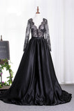 New Arrival Prom Dresses V Neck Satin 3/4 Length Sleeves With Applique