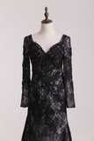 Mother Of The Bride Dresses V Neck Long Sleeves Lace With Beading