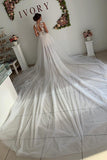 A Line Appliques Ivory Open Back Wedding Dresses, Long Beach Bridal Dresses SJS14990