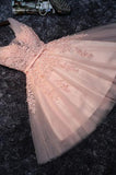 Lace Appliqued Tulle Blush Pink Short Prom Dress Sweet 16 Dress JS879