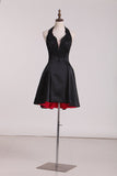 A Line Halter With Applique Homecoming Dresses Satin Short/Mini