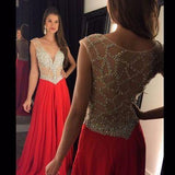 Red Prom Dress Slit Prom Gowns Mermaid With Rhinestones Crystal Chiffon Plus Size Dresses JS151