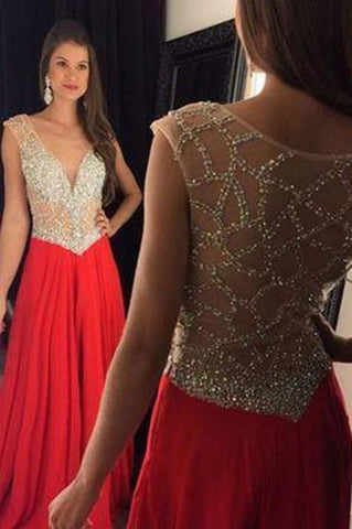 Red Prom Dress Slit Prom Gowns Mermaid With Rhinestones Crystal Chiffon Plus Size Dresses JS151