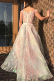Luxury Off the Shoulder Sweetheart Pink Lace Appliques Prom Dress with SJS20424
