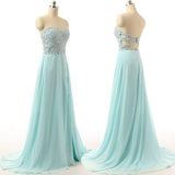 Long Charming Blue Strapless Sleeveless A-Line Sweetheart Prom Dresses JS936