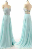 Long Charming Blue Strapless Sleeveless A-Line Sweetheart Prom Dresses JS936