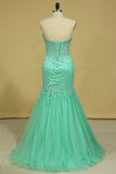 Plus Size Sweetheart Prom Dresses Mermaid/Trumpet Floor Length Beaded Bodice Tulle