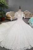 Luxurious Wedding Dresses Scoop Neck With Appliques And Sequins Lace Up Long Sleeves