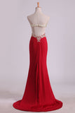 Prom Dresses Sheath Sweetheart Spandex With Slit And Applique Sweep Train