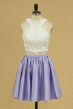 Two-Piece A Line Homecoming Dresses With Applique Satin Scoop