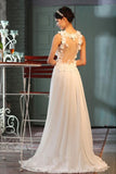 Sheer Back A-Line V-Neck Floor-Length Chiffon Appliques Sleeveless Wedding Dress JS66
