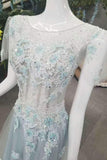 New Arrival Tulle Prom Dresses A-Line Lace Up Scoop Neck With Appliques And Beads