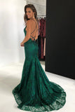 Elegant Straps V Neck Burgundy Lace Mermaid Long Evening Dresses, Prom Dresses SJS15206