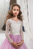Scoop Flower Girl Dresses Long Sleeves Tulle With Applique And Sash A Line