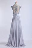 Off The Shoulder A-Line Floor-Length Prom Dresses Beaded Bodice Tulle And Chiffon