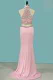Prom Dresses Mermaid High Neck Two-Piece Beaded Bodice Spandex