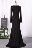 V Neck Long Sleeves Mother Of The Bride Dresses Spandex With Beading Mermaid