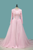 Mermaid Wedding Dresses Scoop Long Sleeves Stretch Satin With Tulle Detachable Train