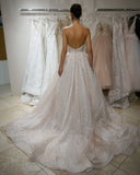 Cute Sweetheart A-line Strapless Beaded Tulle Ball Gown Wedding Dresses