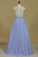 High Neck A Line Prom Dresses Chiffon With Applique And Beading Floor Length