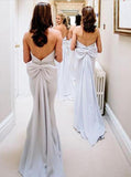 Simple Strapless Grey Satin Cheap Long Bridesmaid Dresses GD00002