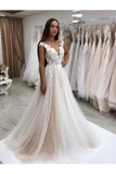 Timeless Lace Sparkly Sequins Tulle A-Line Wedding Dress With Appliques Gown