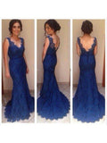 blue long lace prom dress mermaid charming evening gown