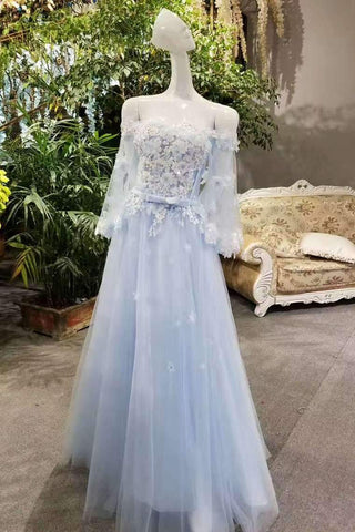 A-Line Tulle Prom Dresses Lace Up With Appliques And Bow Knot With Shawl Cheap Price Floor Length