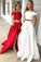 A-Line Princess Off-the-Shoulder Sleeveless Brush Train Lace Satin Two Piece Prom Dresses JS562