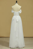 White Prom Dresses Off The Shoulder A Line Chiffon Floor Length With Ruffles