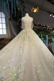 Luxurious Boat Neck Mid-Length Sleeve Wedding Dresses Lace Up With Handmade Flowers