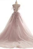 Ball Gown Prom Dresses Scoop Brush Train Appliques Fairy Dress Tulle Evening Dress