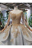 Ball Gown Wedding Dresses Scoop Top Quality Appliques Tulle Beading Long Sleeves