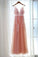Charming Appliques Tulle V-Neck Beads Sleeveless Scoop Pearl Pink Prom Dresses JS408