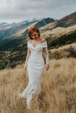 Charming Off the Shoulder Long Sleeves V Neck Mermaid Wedding Dresses, Bridal Dresses SJS15116